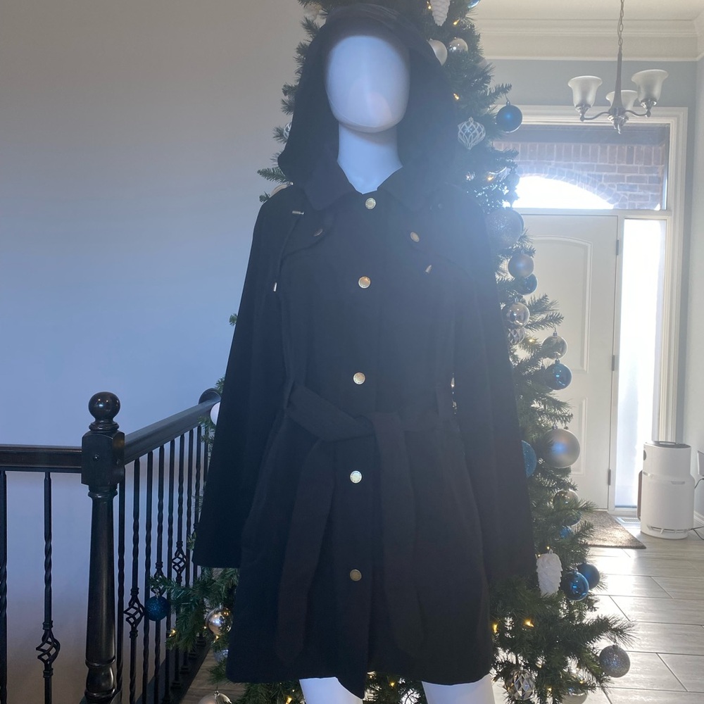 London Fog Black Trench Coat with Gold Buttons